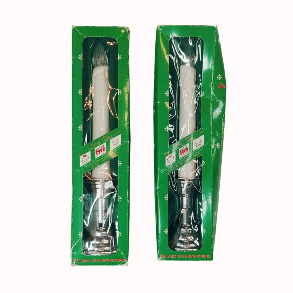 Vintage Holiday Bendable Battery Operated Candlelight Set With Silver Holders - Picture 1 of 5
